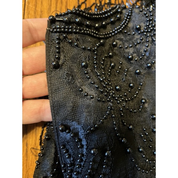 Vtg Black Beaded Cocktail Dress‎ Sz Small Silk Flapper Fairy Whimsigoth Prom - Picture 13 of 13